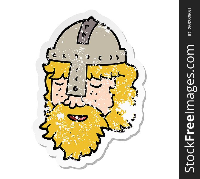 distressed sticker of a cartoon viking face