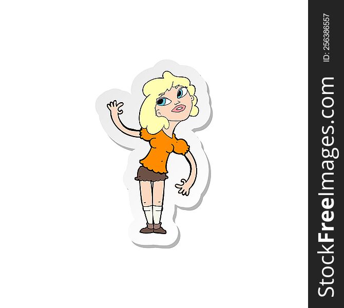 Sticker Of A Cartoon Woman Waving
