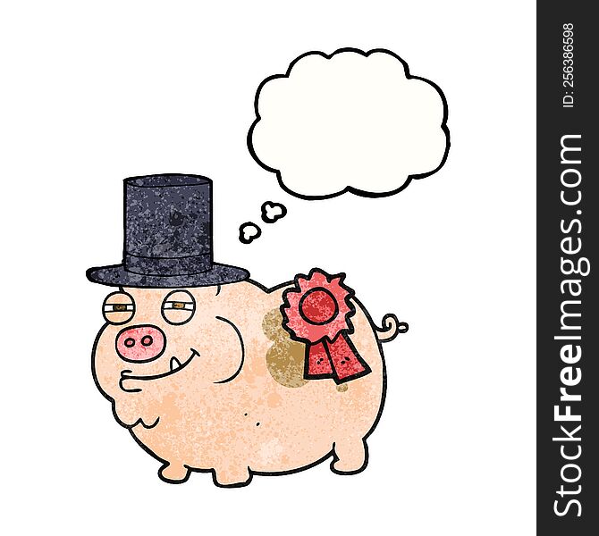 Thought Bubble Textured Cartoon Prize Winning Pig