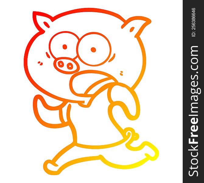 warm gradient line drawing of a cartoon pig running away