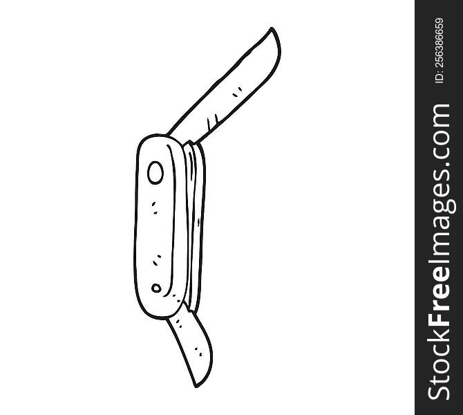 freehand drawn black and white cartoon folding knife