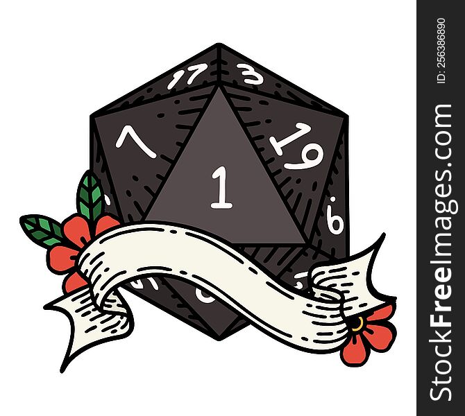 Natural One D20 Dice Roll Illustration