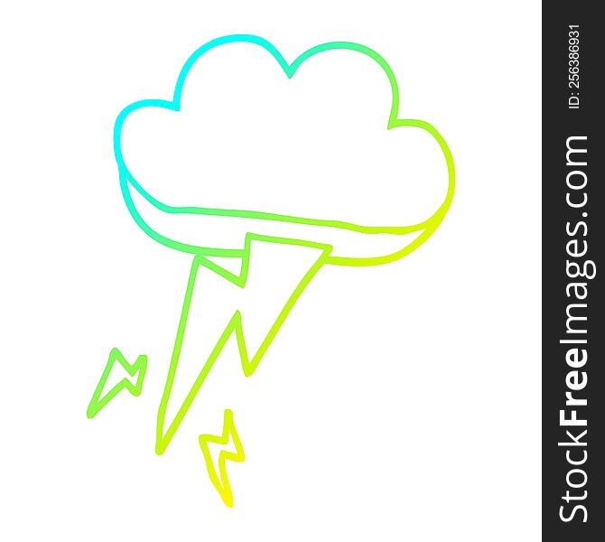 cold gradient line drawing of a cartoon thunder and lightening