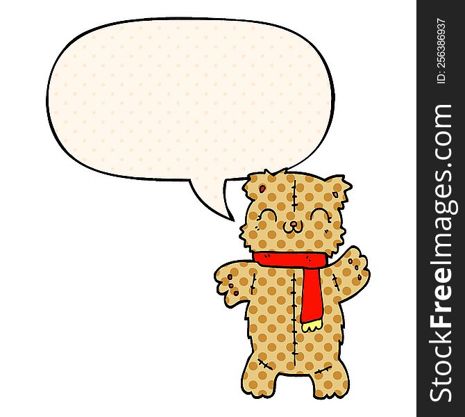 Cartoon Teddy Bear And Speech Bubble In Comic Book Style