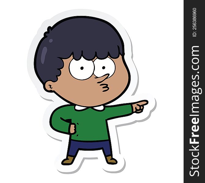 sticker of a cartoon pointing boy