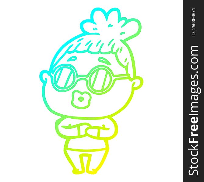 Cold Gradient Line Drawing Cartoon Woman Wearing Spectacles