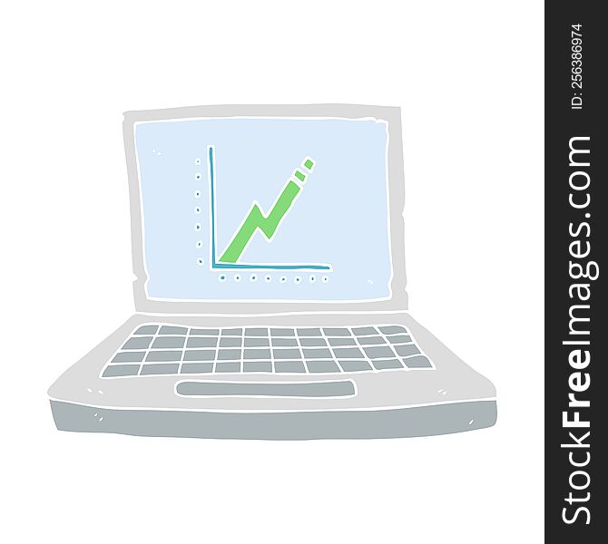 flat color illustration of a cartoon laptop computer with business graph