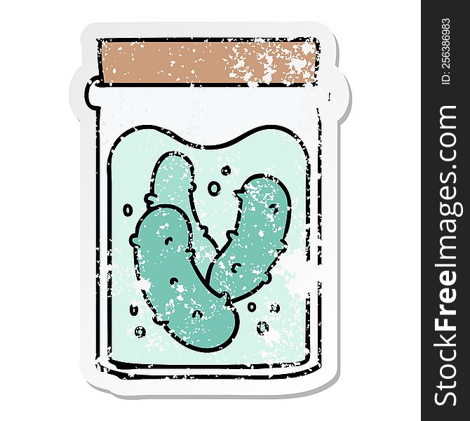 Distressed Sticker Cartoon Doodle Jar Of Pickled Gherkins