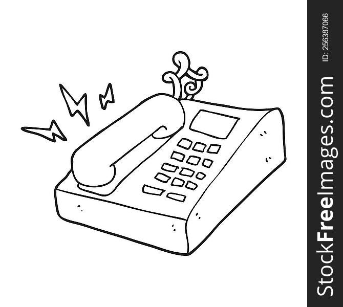 freehand drawn black and white cartoon office telephone