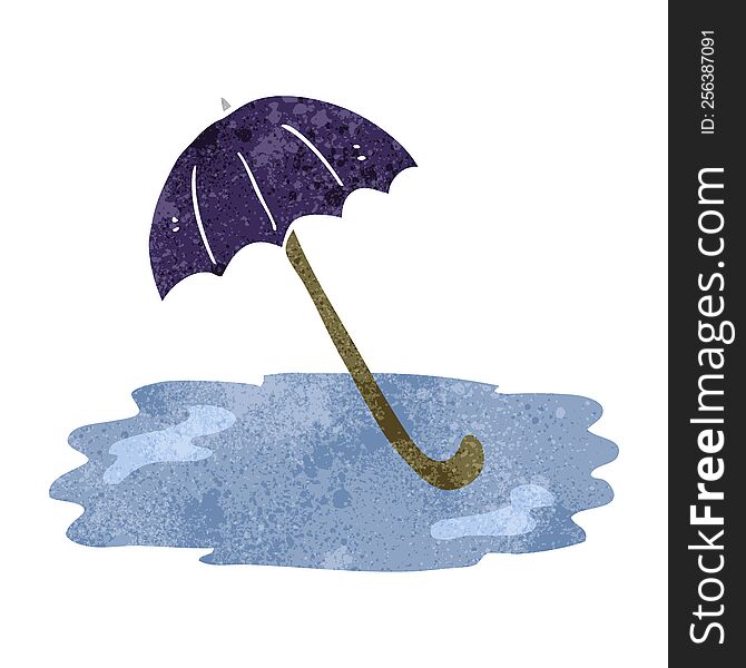 freehand drawn retro cartoon wet umbrella