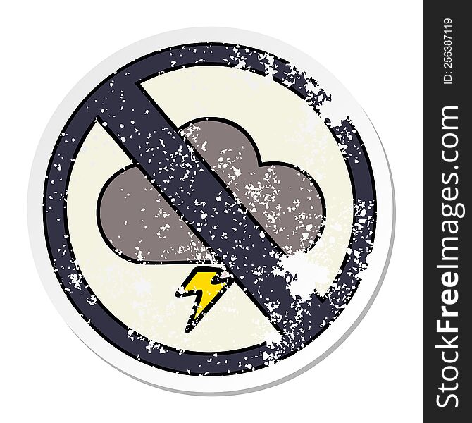 distressed sticker of a cute cartoon weather warning sign