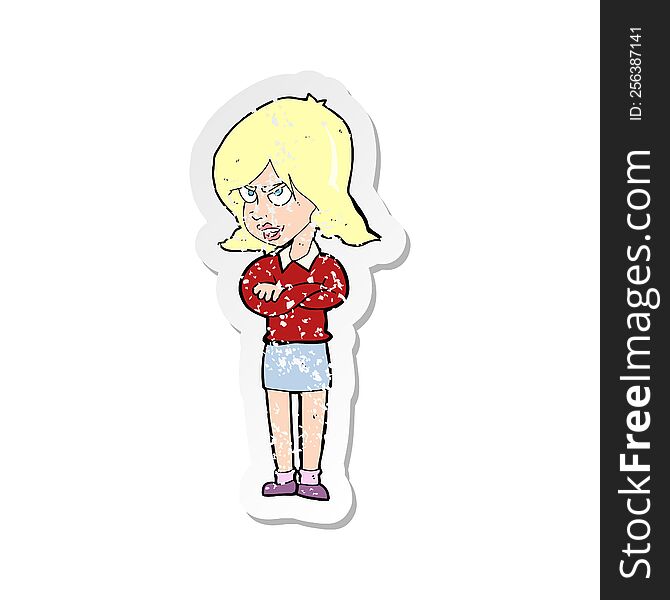 Retro Distressed Sticker Of A Cartoon Angry Woman