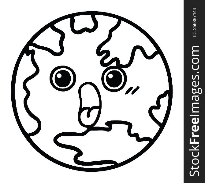 Line Drawing Cartoon Planet Earth