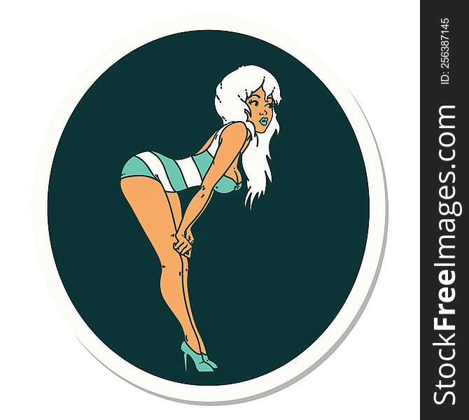 Tattoo Style Sticker Of A Pinup Girl In Swimming Costume