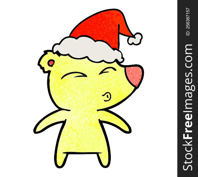 Textured Cartoon Of A Whistling Bear Wearing Santa Hat