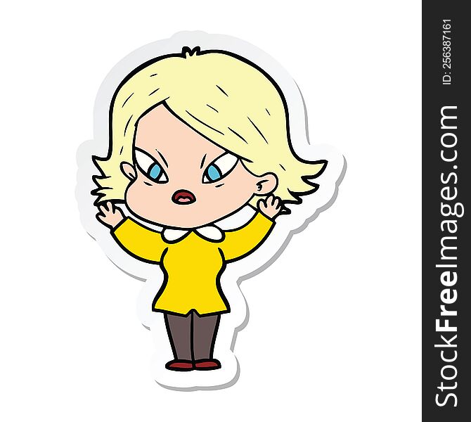 Sticker Of A Cartoon Stressed Woman