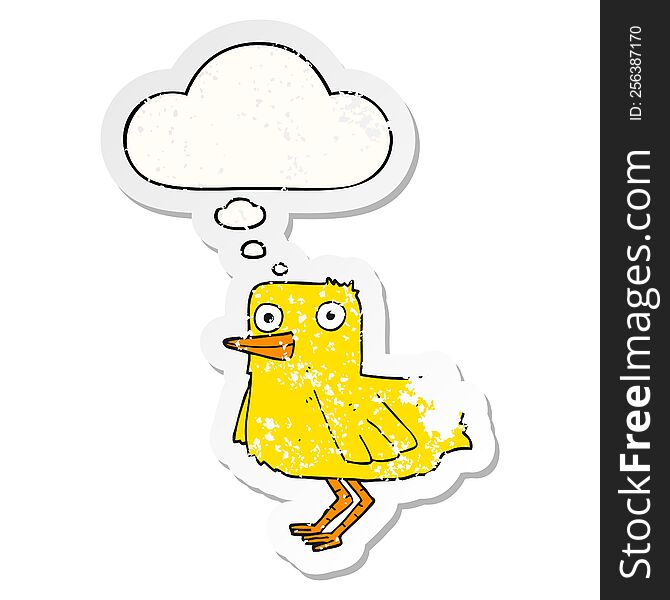 cartoon duck with thought bubble as a distressed worn sticker