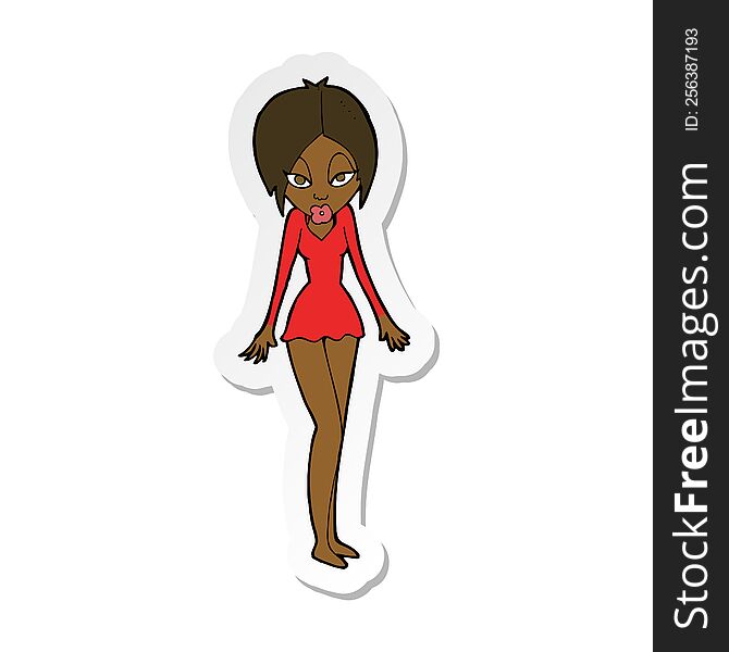 sticker of a cartoon woman in short dress