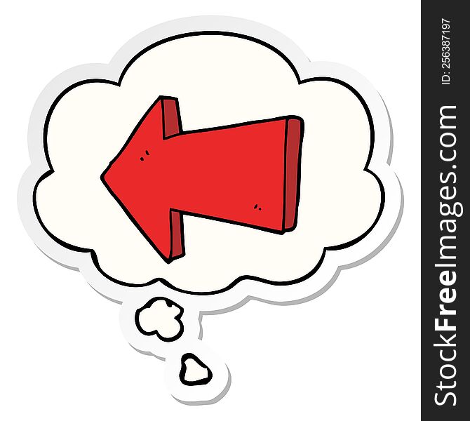 Cartoon Pointing Arrow And Thought Bubble As A Printed Sticker