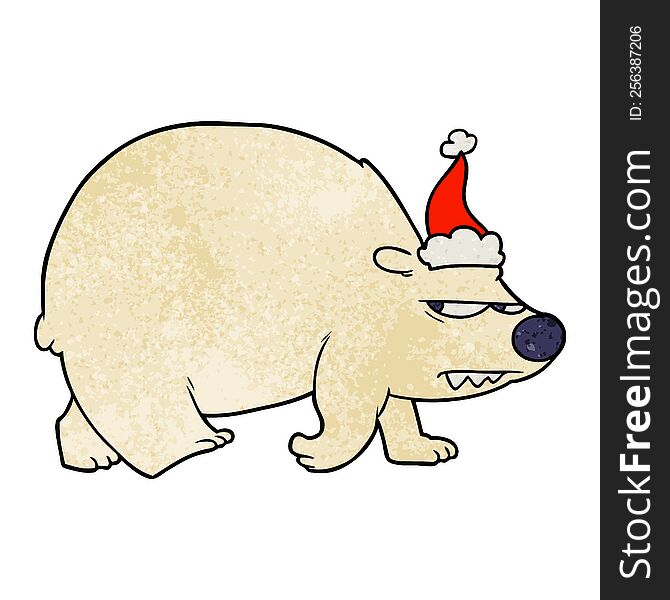 Textured Cartoon Of A Angry Polar Bear Wearing Santa Hat