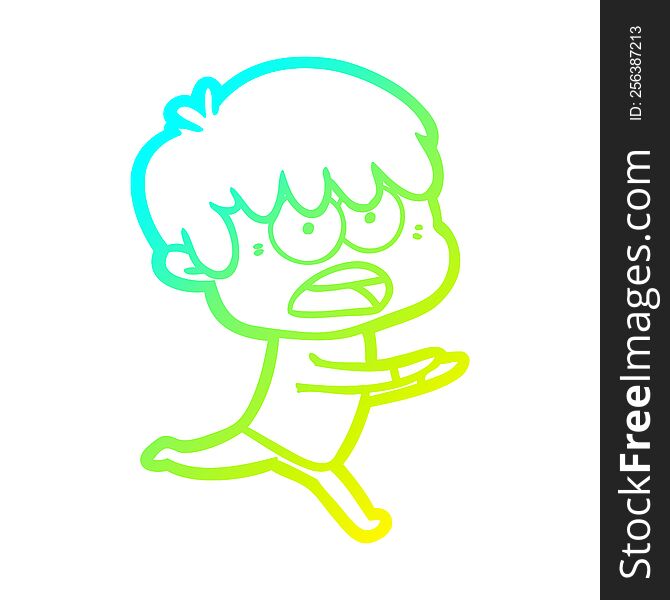 Cold Gradient Line Drawing Worried Cartoon Boy