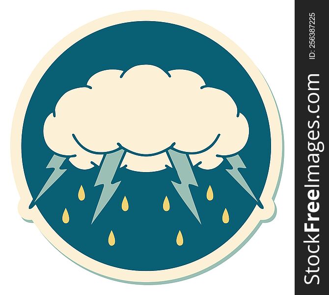 sticker of tattoo in traditional style of a storm cloud. sticker of tattoo in traditional style of a storm cloud