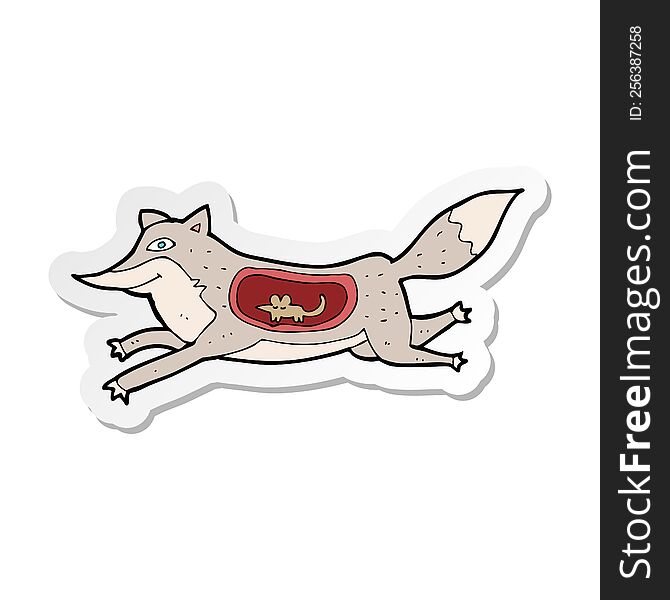 Sticker Of A Cartoon Wolf With Mouse In Belly