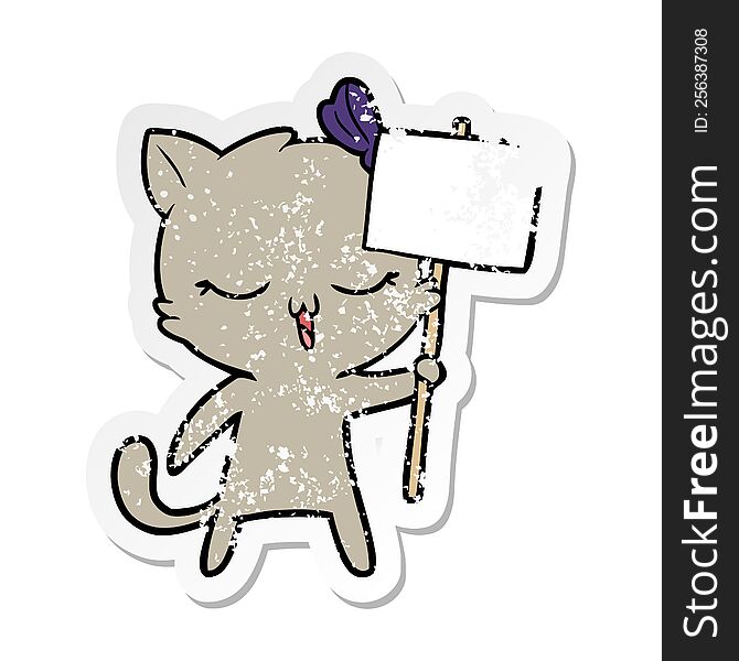 Distressed Sticker Of A Cartoon Cat With Bow On Head