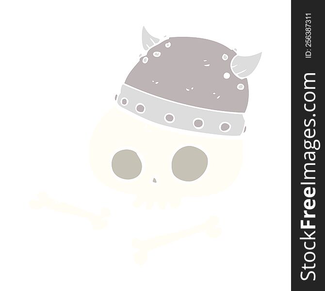 Flat Color Illustration Of A Cartoon Viking Helmet On Skull