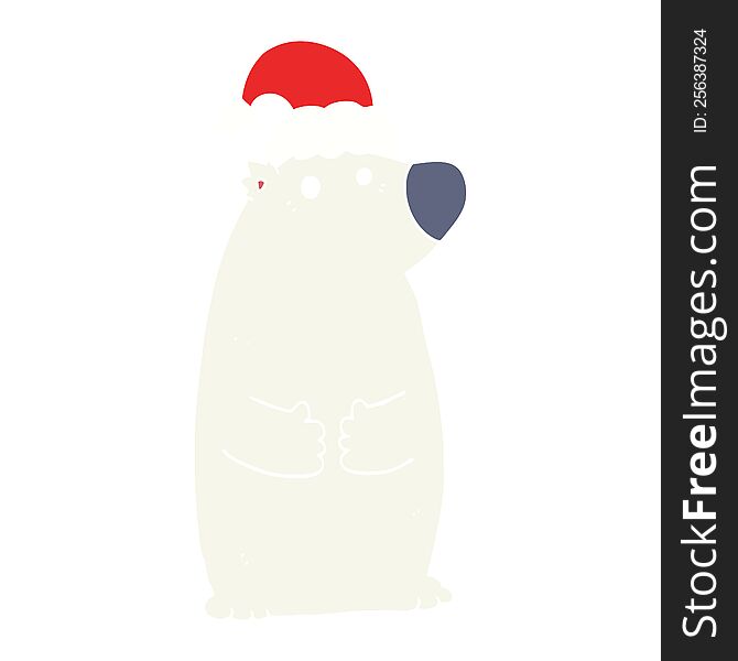 Flat Color Style Cartoon Bear Wearing Christmas Hat