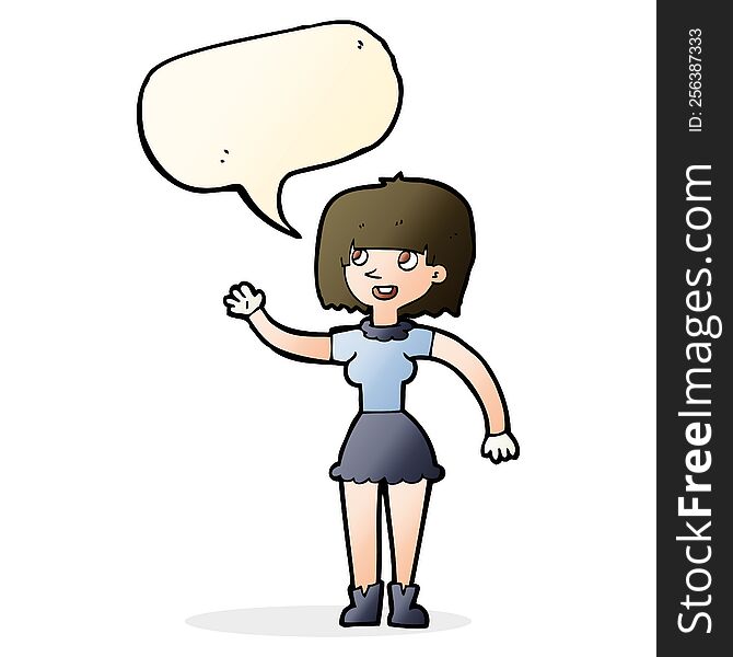 Cartoon Girl Waving With Speech Bubble