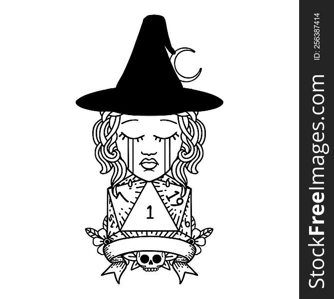 Crying Human Witch With Natural One Roll Illustration