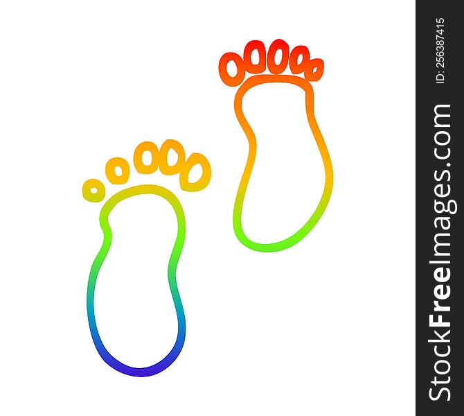 rainbow gradient line drawing of a cartoon foot prints