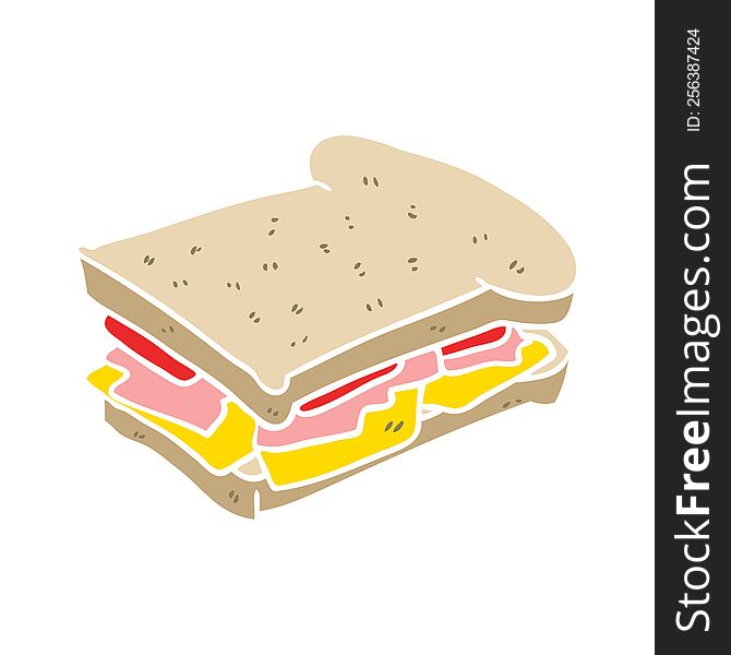 flat color style cartoon ham sandwich. flat color style cartoon ham sandwich
