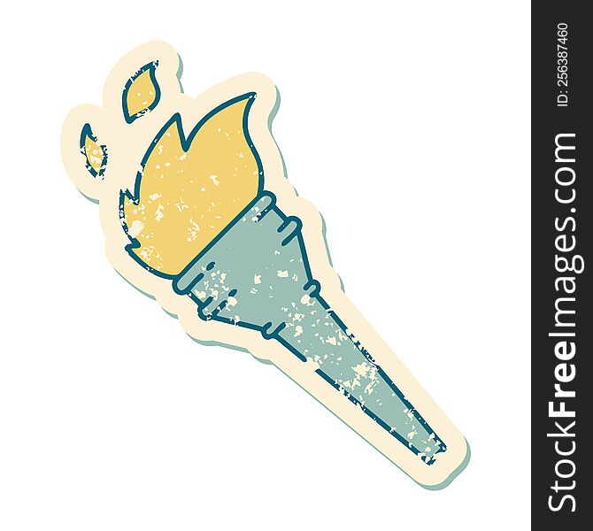 iconic distressed sticker tattoo style image of a lit torch. iconic distressed sticker tattoo style image of a lit torch