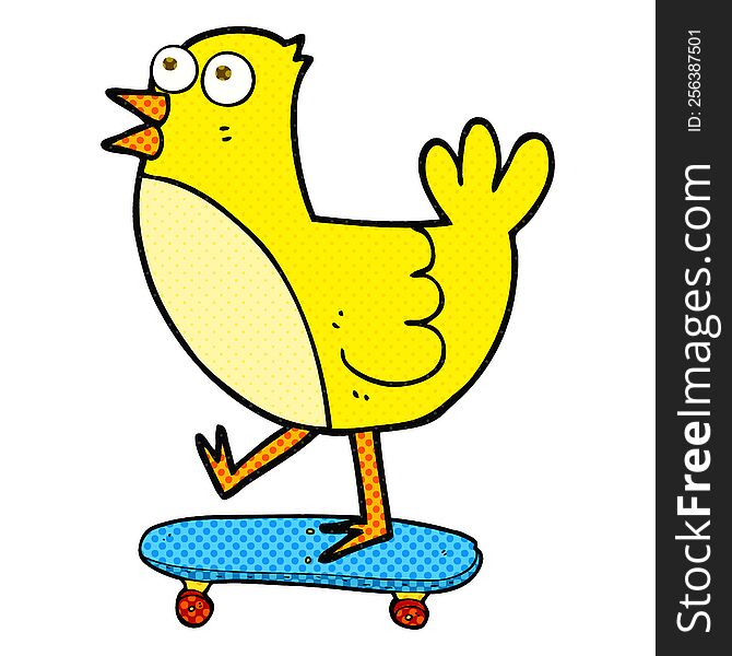 freehand drawn cartoon bird on skateboard