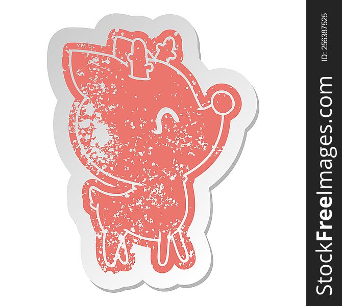 distressed old cartoon sticker of  kawaii cute deer. distressed old cartoon sticker of  kawaii cute deer