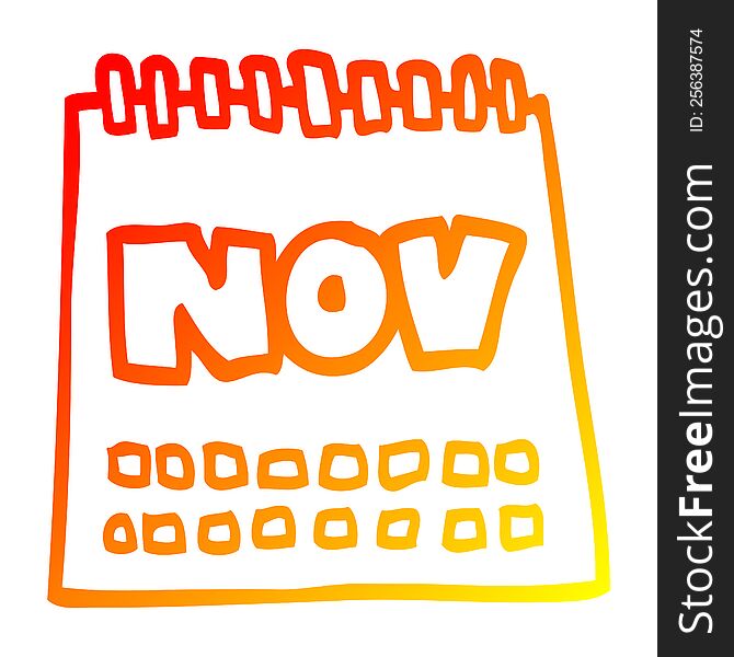 Warm Gradient Line Drawing Cartoon Calendar Showing Month Of November