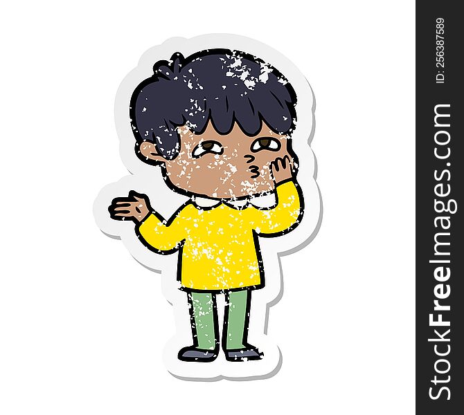 Distressed Sticker Of A Cartoon Man Confused