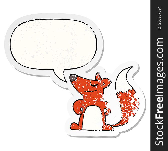 Cartoon Fox And Speech Bubble Distressed Sticker