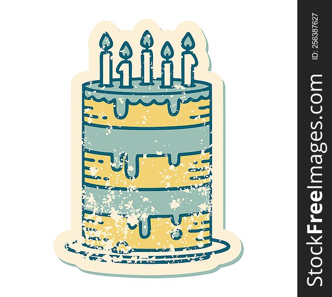 Distressed Sticker Tattoo Style Icon Of A Birthday Cake