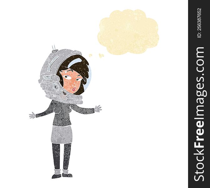 Cartoon Woman Wearing Astronaut Helmet With Thought Bubble