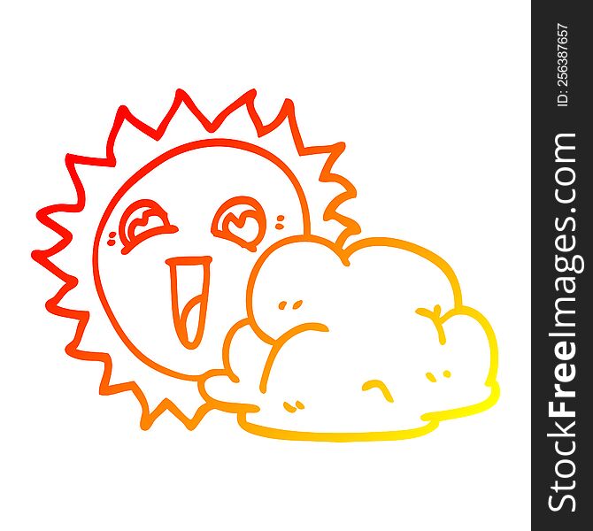 warm gradient line drawing cartoon sun and cloud