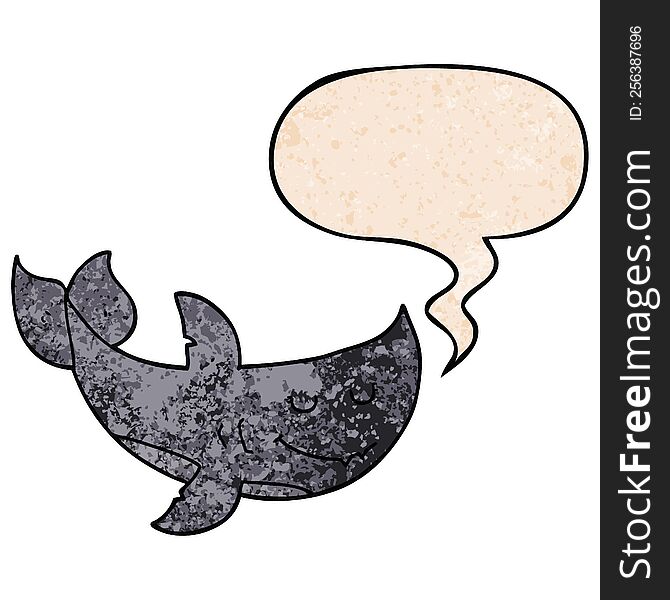 cartoon shark with speech bubble in retro texture style
