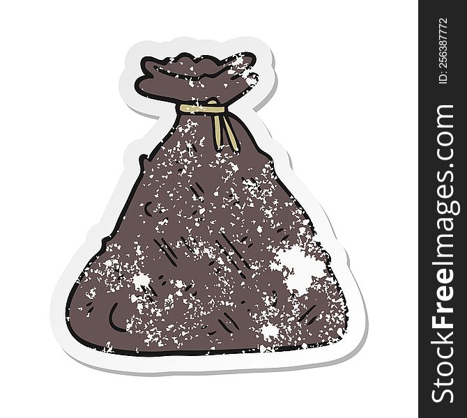 Distressed Sticker Of A Cartoon Old Hessian Sack