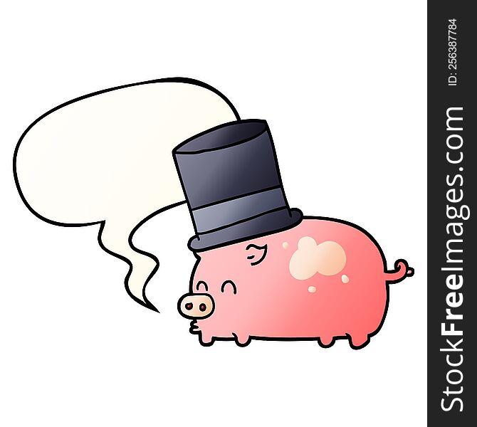 Cartoon Pig Wearing Top Hat And Speech Bubble In Smooth Gradient Style