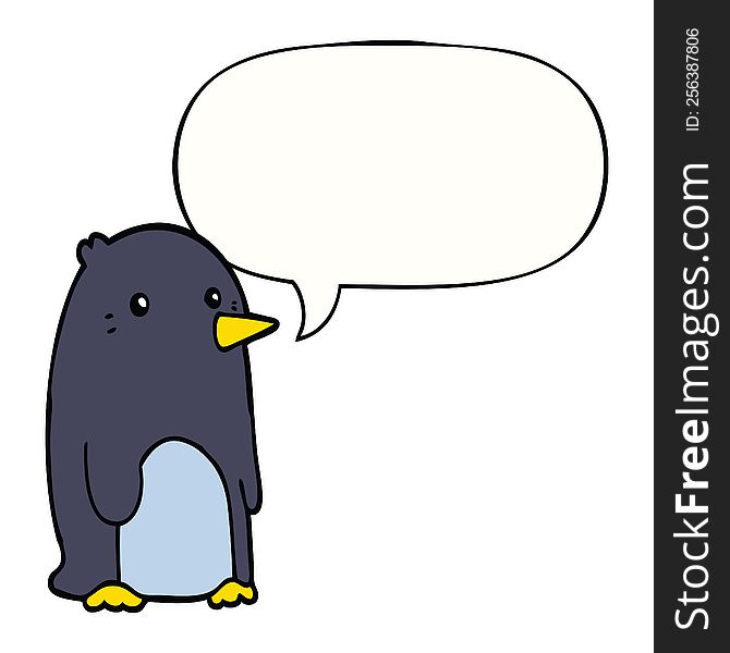 Cartoon Penguin And Speech Bubble