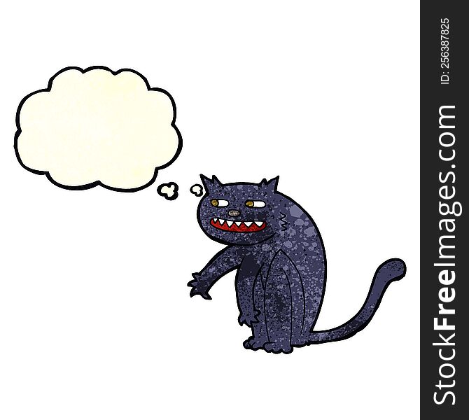 cartoon black cat with thought bubble