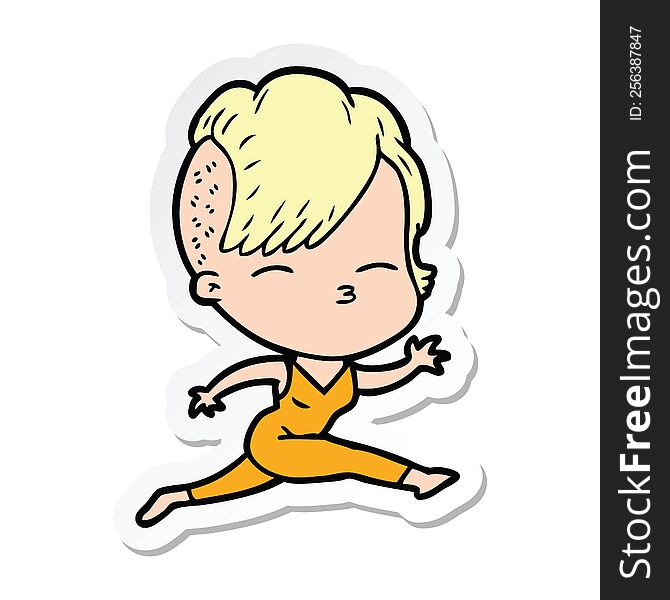 sticker of a cartoon girl leaping