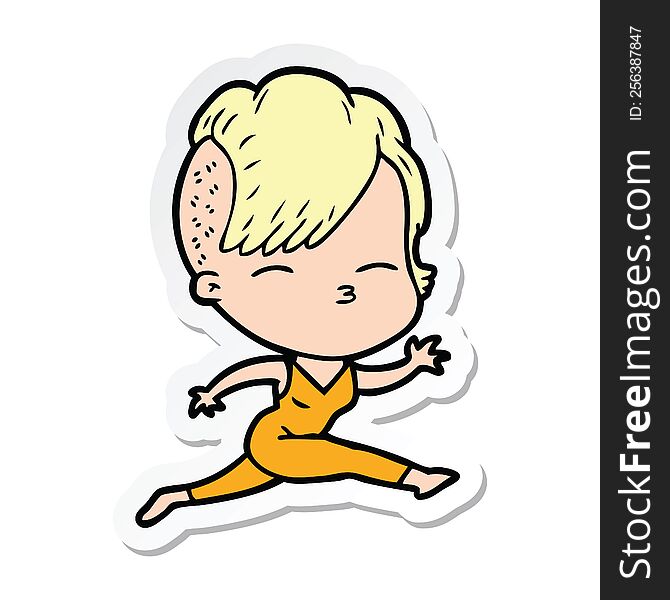 Sticker Of A Cartoon Girl Leaping